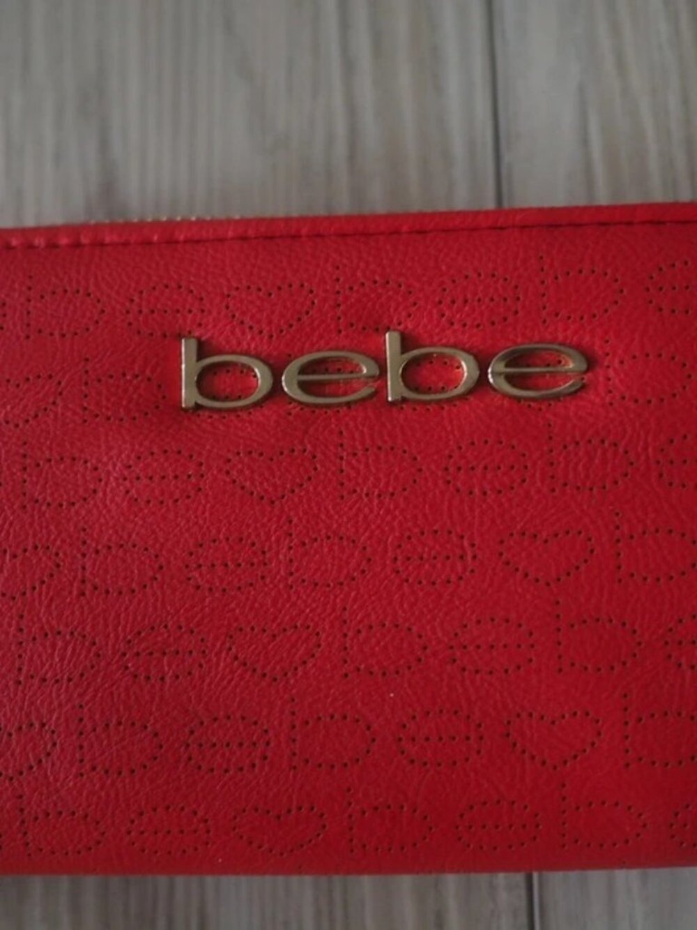 bebe Red Wallet with Gold Logo